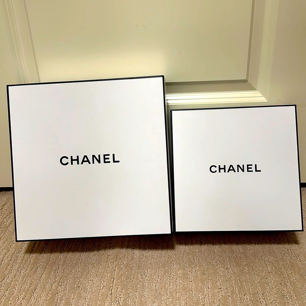 Chanel gift boxes, set of 2, 8.5”x8.5”, 10.5”x10.5”, original tissue paper